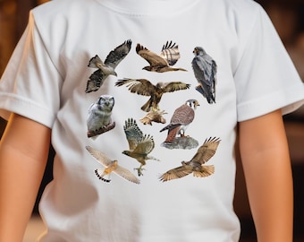 Birds of Prey Field Guide Kinder T-Shirt, Retro Greifvögel Kleinkind Hoodie, Naturszene Säugling Baby Body, Vögel Kinder T-Shirt