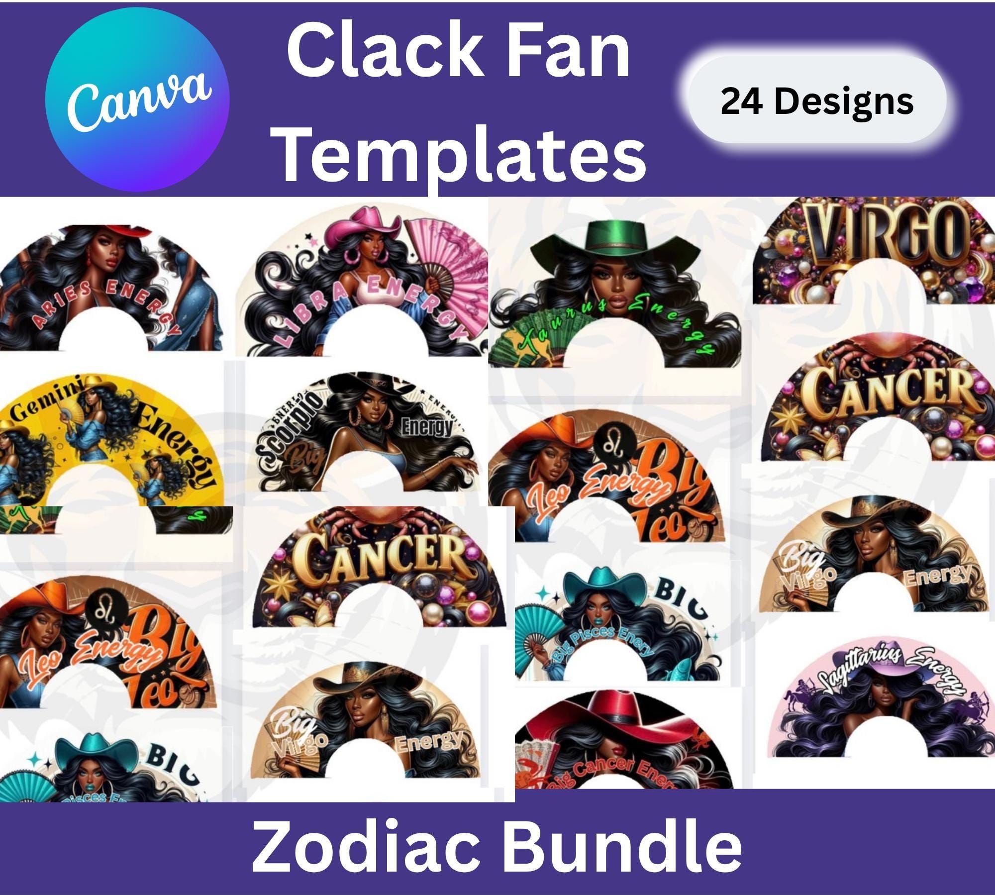 24 Zodiac Click Clack fan design bundle, birthday squad clack fan templates, where them fans at png, boots on the ground fan sublimation
