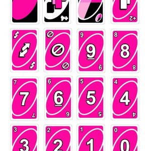 Modelos de cartas Uno rosa totalmente editáveis, cartas Uno personalizadas, baralho de cartas Uno para bonecas, modelo de jogo de cartas de aniversário, atividade para noite de jogos