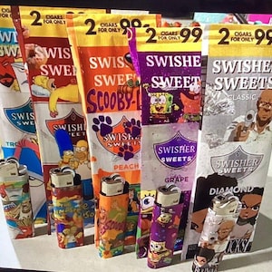 Cartoon inspired Swisher pack n lighter template, Cigar packaging, Cigarette lighter cover, Smoke party favors bundle, lighter n cigar wrap