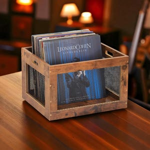 Wooden Vinyl Record Storage Crate – 100 LP Album Holder, Cube Organizer for Vinyl Collection & Home Studio Decor
