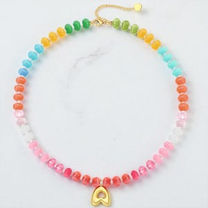 Beaded Initial Necklace: Colorful Natural Stone Boho Choker