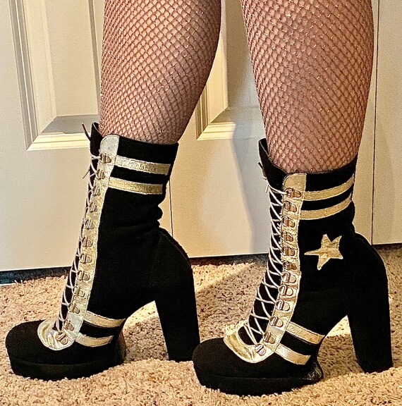 VERY RARE 1970s Unisex Platform Disco Boots, Black