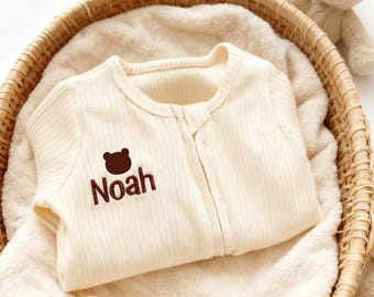 Personalised Gift Baby Zip Romper, Embroidered Baby Grow Newborn,Baby Announcement Outfit, New Baby Shower Gift,Days Out