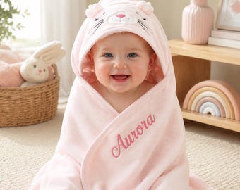 Asciugamano con cappuccio personalizzato per neonati con nome, regalo per baby shower, asciugamano con cappuccio con simpatici animali, regalo estivo per bambini e bambine