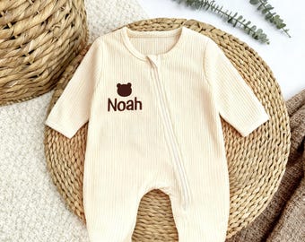 Personalised Gift Baby Zip Romper, Embroidered Baby Grow Newborn,Baby Announcement Outfit, New Baby Shower Gift,Days Out