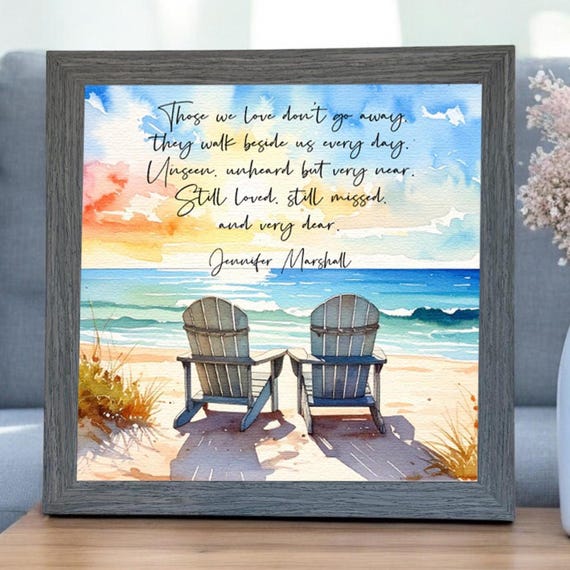 Framed Beach Watercolor Memorial Canvas • Personalized Remembrance Gift • 5", 8", 10", 12" • Black, White, Wood, or Gray Frame