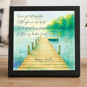 Gerahmte Strand Aquarell Gedenk Leinwand • Personalisiertes Dock am See Erinnerungsgeschenk • 13, 20, 20, 30 cm • Schwarzer, Weißer, Holz oder Grauer Rahmen