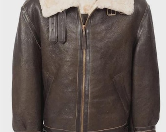 Shearling Leather Aviator Jacket for Men | B3 Bomber Pilot Flying Coat