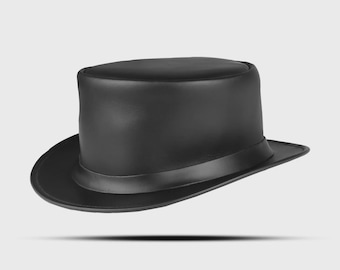 Gothic Steampunk Leather Top Hat for Men | Biker Rock Cowboy Hat