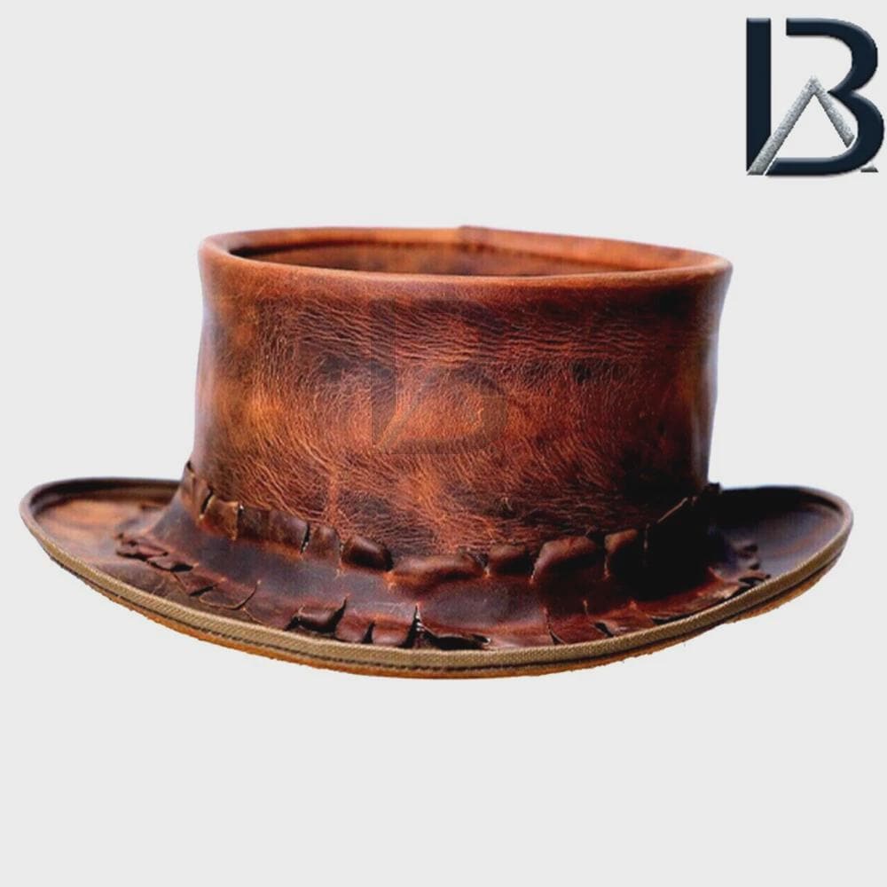Men's Steampunk Leather Top Hat Deadman Biker Vintage Band Hat