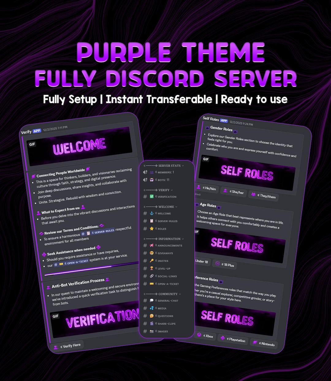 Server Profiles Purple Theme Discord Server | Gaming Community Setup (instant Transfer ...