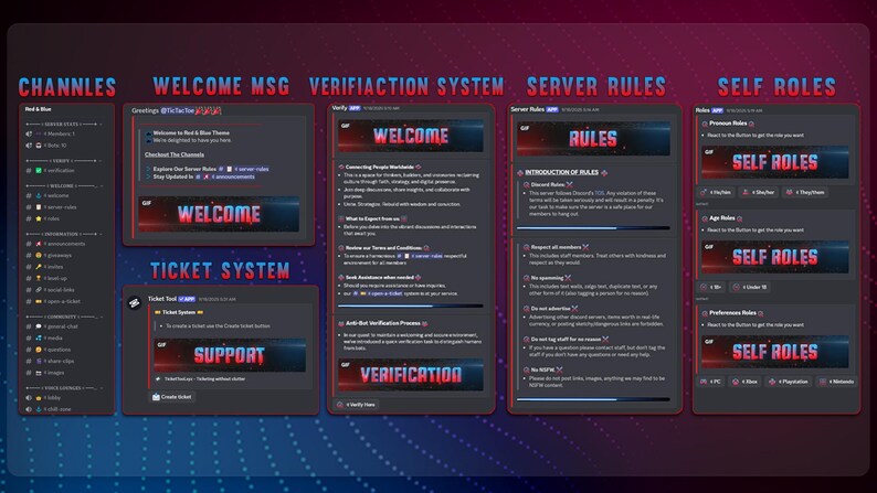 Red Blue Theme Discord Server | Gaming Community Setup (ready to Use ...