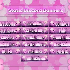 Pink Discord Server Banner Pack – Aesthetic Floral Embed Headers | Kawaii Static Banners for Welcome, Rules, Roles, Support & More