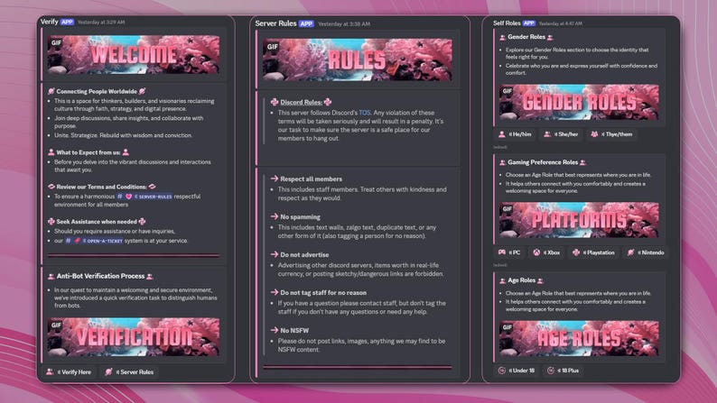 Cute Pink Discord Server Setup | Aesthetic Pink Theme Server | Custom ...