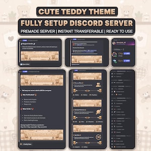 Servidor Discord Teddy / Tema de osito acogedor, comunidad totalmente configurada (transferencia instantánea)
