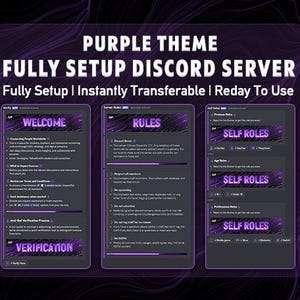 Lilafarbener Discord Vorlage | Vollständiges Set-up, Sofort-Transfer (Digitaler Download)