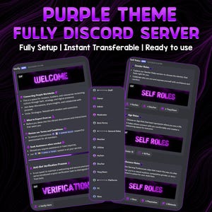 Server Discord con tema viola / Configurazione del tema viola neon / Server Discord pronto all&#39;uso / Layout del server pulito e organizzato