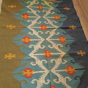 Kilim Rug, Handwoven, Wool and Jute Rug Handmade, Kilim Dhurrie Rug, Traditional Indian jute Area rug