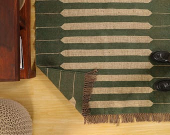 Handwoven Vintage Indian dhurrie - Handmade wool jute kilim Southwestern Navajo Rug Boho Tribal Design