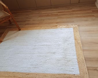 Handmade Natural Border Jute Rug, Bohemian Area Rug