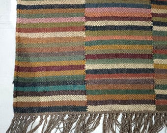 Handwoven Vintage Indian dhurrie - Handmade wool jute kilim Southwestern Navajo Rug