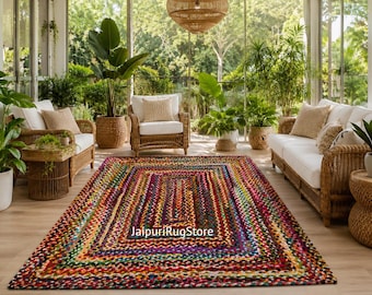 Handmade Chindi Rug 100% Cotton Rag Rug, Colorful Boho Area Rug, Woven Floor Mat, Farmhouse Runner, Entryway Kitchen Rug