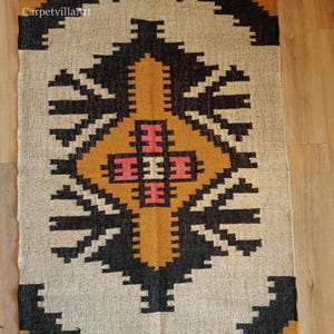 Tapete kilim de lã feito à mão, área kilim, tecido plano, navajo, tecido à mão, grande, boho, sala de estar, área externa, decorativo