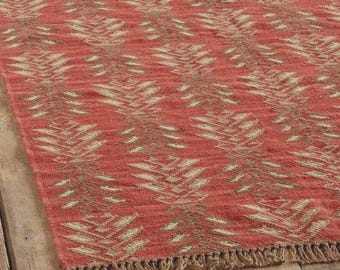 Handwoven Wool Jute Kilim Rug, Geometric Dhurrie, Indian Decor