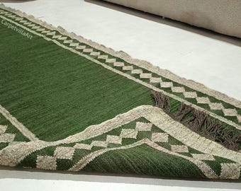 Handwoven Wool Jute Kilim Stair Runner Rug, Geometric Design
