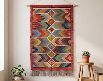 Handmade Wool Jute multi Kilim Rug Indian Handwoven Runner Rug Boho Area Rug  Hallway Bedroom Living Room Rug Custom Size Rugs