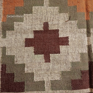 Kilim Rug, Handwoven, Wool and Jute Rug Handmade, Kilim Dhurrie Rug, Traditional Indian jute Area rug