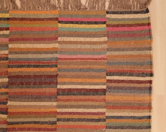 Handwoven Wool Jute Kilim Rug, Bohemian Style