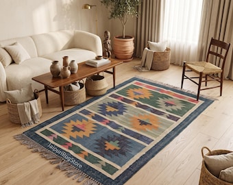 Kilim Stair Runner - Vintage Geometric Multi size Jute Stair Runner Rug Handmade Wool Stair Runner Hallway Entryway Outdoor Indoor Rug