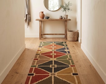 Handwoven Jute Kilim Rug - Handmade Wool Vintage Tribal Flatweave Dhurrie Bohemian Geometric Abstract Rugs, Traditional Indian jute Area rug