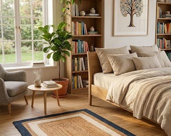 Handwoven Jute Rug: Geometric Braided Area Carpet, Modern Natural Fiber Doormat