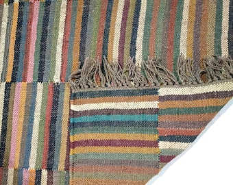 Alfombra Kilim de yute de lana tejida a mano, estilo boho