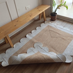 Natural Scalloped Jute Rug, Scallop pattern Rug, Natural Jute Rug, Handbraided Rug, Area Rug, Handwoven Jute Rug, Decorative Rug,Custom rug