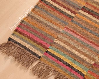 Handwoven Vintage Indian dhurrie - Handmade wool jute kilim Southwestern Navajo Rug