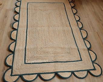 Handbraided Scalloped Jute Rug: Bohemian Decor, Custom Size