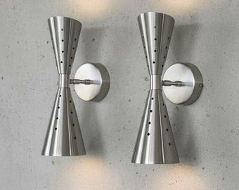 Mid Century Atomic Diabolo Wall Sconce | Modern 2-Light Hardwired Light Chrome Finish