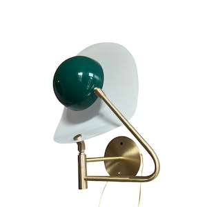 Wall Sconce with Green Cup & Polished Brass Finish – Industrial Style Light Fixture – 12&quot;x14&quot;x10&quot; – Modern wall Lamp