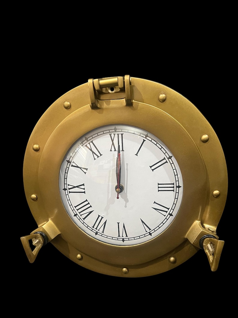 Large Nautical Porthole Wall Clock – Marine Brass Finish, Ship-inspired ...