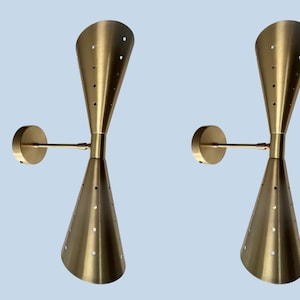 Pair of Mid-Century Modern Dual Wall Sconce | Italian Style Wall Light Fixture |  Brass Bathroom Lamp | Retro Wall Hanging Light