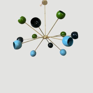 Mid Century Italian Pendant – 12 Arm Green Ceiling Light for Dining Room or Lounge Modern Ceiling Fixture  Kitchen, or Living Room Lighting