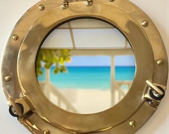 Brass Porthole Mirror  Brass, Brown, Chrome Finish Nautical Window Style Bathroom, Wall, Home Decor