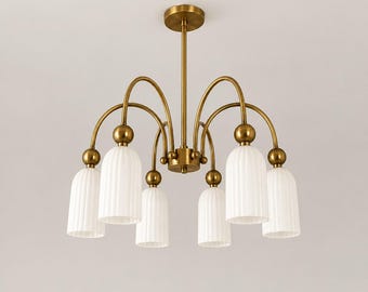 Alabaster 6-Lights Modern Brass Chandelier Natural Stone Ceiling Fixture