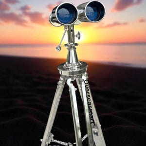 1920s Naval Binoculars Replica | Chrome Finish | Adjustable Nickel Tripod | Nautical Decor Gift for Senior Citizen | Reproduction Piece