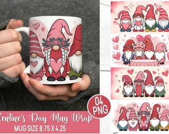 Valentine&#39;s Day Mug Wrap Design-Valentine Gnome Sublimation