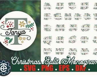 Christmas Split Monogram SVG Alphabet, Christmas Font Bundle